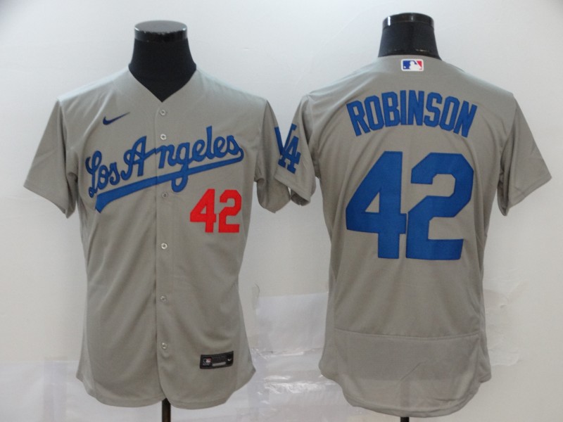 Men Los Angeles Dodgers #42 Robinson Grey Nike Elite MLB Jerseys